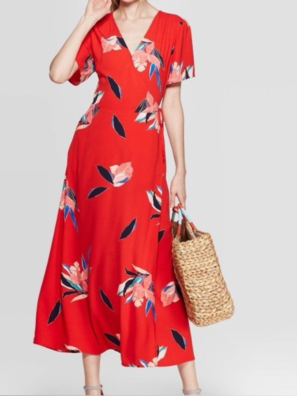 Floral Wrap Maxi Dress - Red